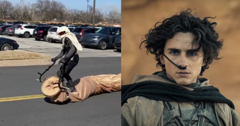 Fã de 'Duna' viraliza após criar 'verme da areia' para assistir à 'Parte Dois' do longa.