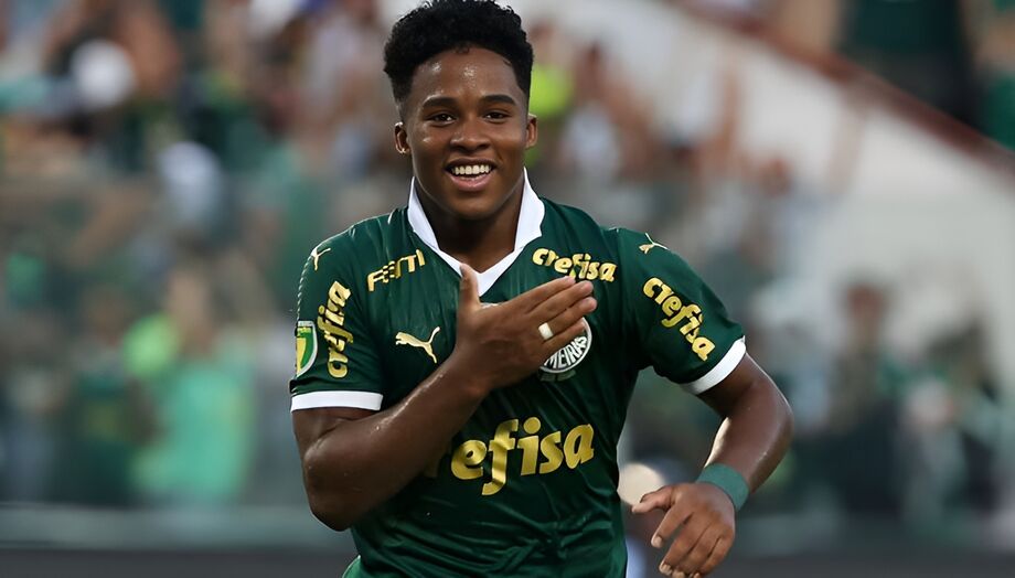 Endrick comemora gol em Palmeiras x Corinthians no Campeonato Paulista