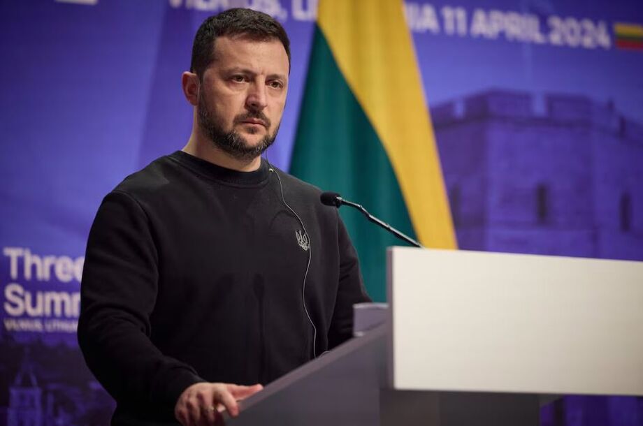 Presidente ucraniano Volodmir Zelenski discursa na Litunânia, 11 de abril de 2024