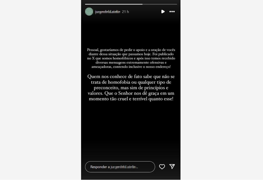 Postagem de responsável pela empresa, após divulgação do caso: Princípios e valores