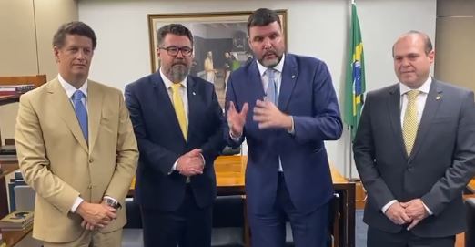 Na sequência: Deputados: Ricardo Salles, Marcos Pollon e Pedro Lupio; presidente do Sistema Famasul, Marcelo Bertoni