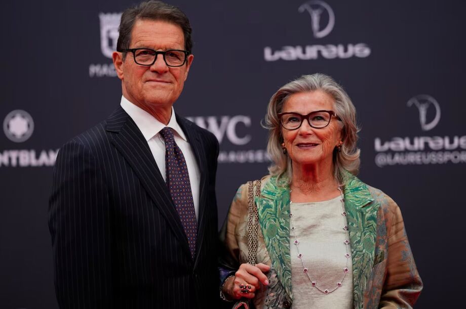 Fabio Capello e a mulher, Laura Ghisi, na cerimônia do Prêmio Laureus, em Madri