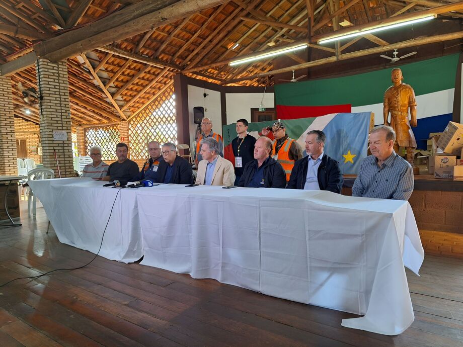 Balanço das Ações Durante a coletiva de imprensa, Mário Cavinato e Cláudio Cavol apresentaram o balanço das ações em prol dos desabrigados do Rio Grande do Sul, que começou no dia 4 de maio.