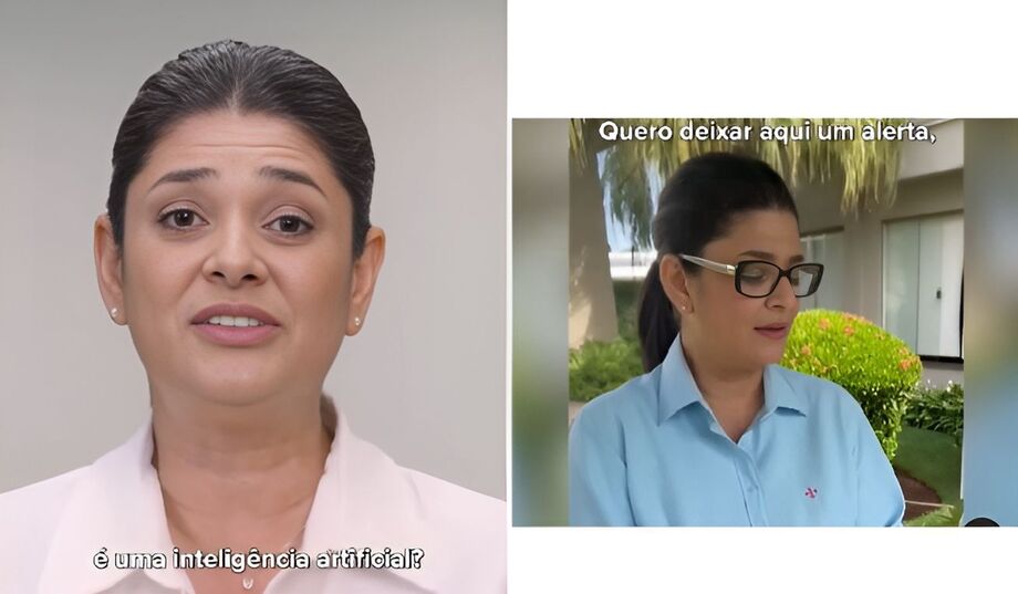 À esquerda, Rose Modesto em IA falando quatro idiomas; à direita, gravando áudio real.