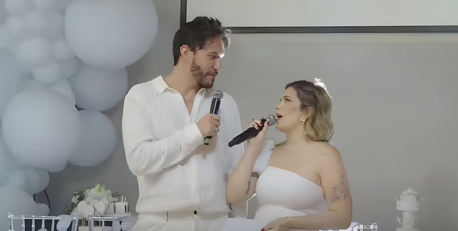 Eliezer e Viih Tube durante chá de revelação do sexo do segundo filho do casal