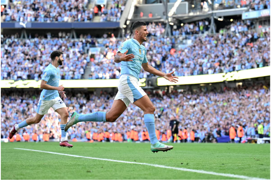 Rodri comemora gol do Manchester City