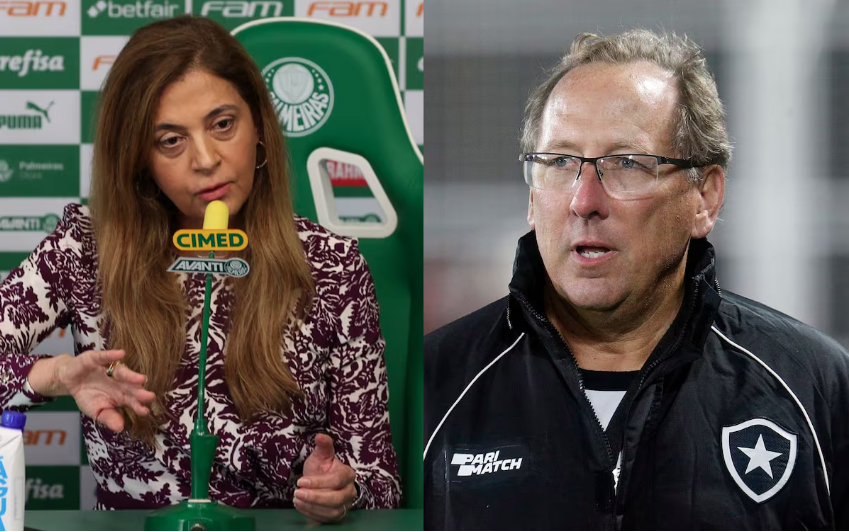 Leila x Textor: presidente do Palmeiras e acionista do Botafogo protagonizaram briga na Justiça após o Brasileirão de 2023.