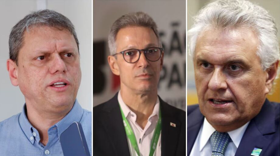 Tarcísio de Freitas (Republicanos), Romeu Zema (Novo) e Ronaldo Caiado (União Brasil).