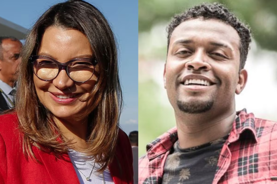 A primeira-dama Janja da Silva e o humorista Nego Di .