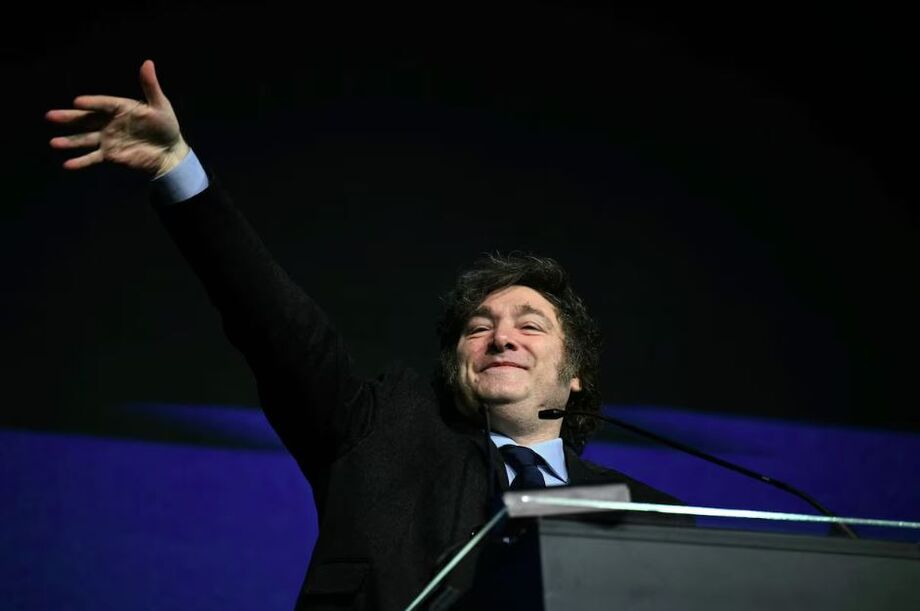 O presidente da Argentina, Javier Milei, durante discurso no CPAC Brasil, em Balneário Camboriú, Santa Catarina