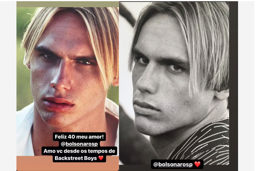 Deputado federal Eduardo Bolsonaro (PL-SP), durante sua juventude; imagens foram publicadas pela esposa dele, que o comparou com integrante da boyband Backstreet Boys