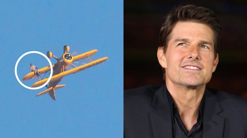 Montagem de filmagens de Missão Impossível 8 (Reprodução/The Grosby Group) e Tom Cruise .