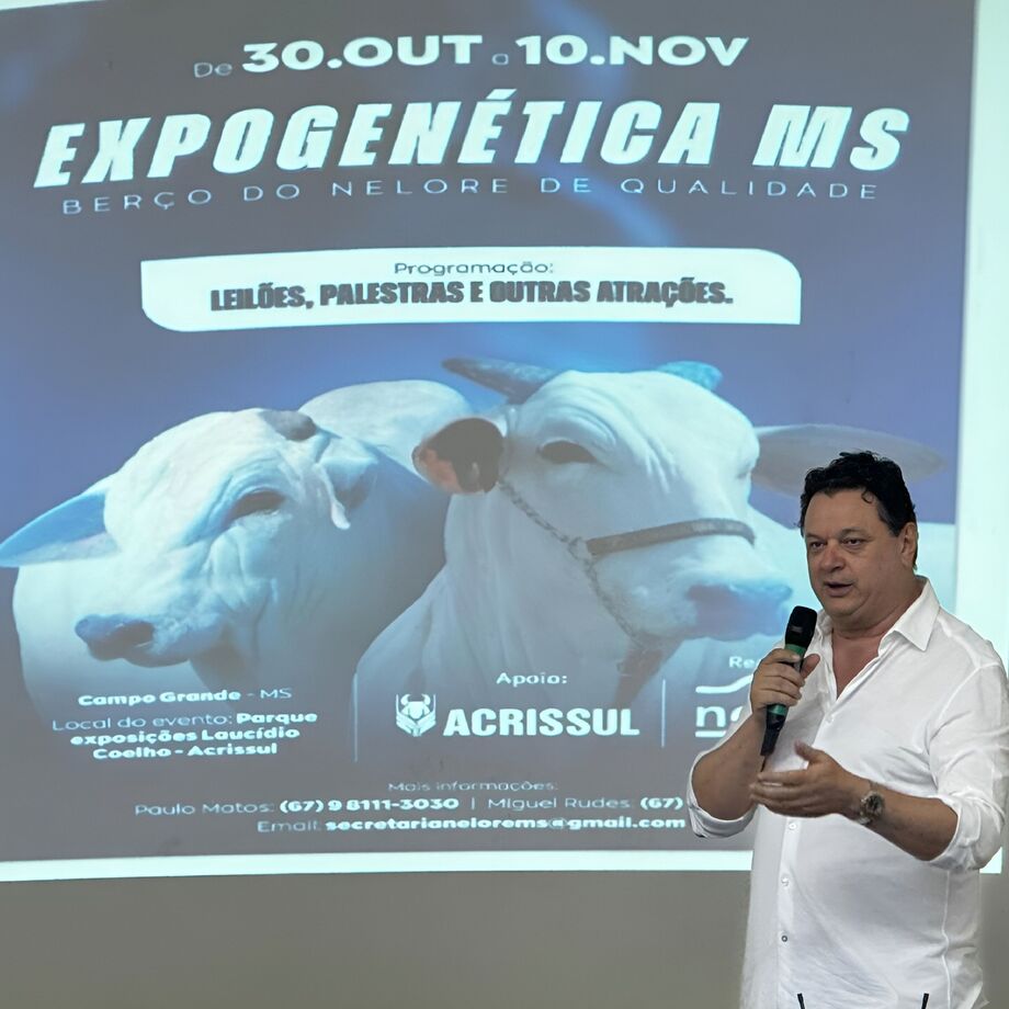 Paulo Mattos, presidente da Nelore MS, apresenta informações sobre a Expogenética MS, destacando leilões, palestras e outras atrações que ocorrerão no Parque de Exposições Laucídio Coelho. (Foto: A Crítica)