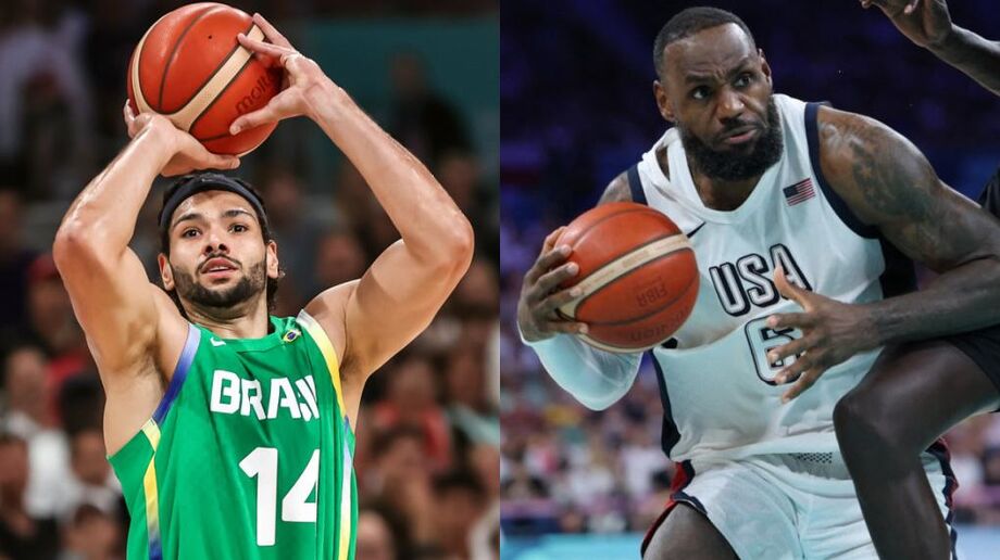 Lucas Dias, atleta da seleção brasileira, e Lebron James, da seleção americana
