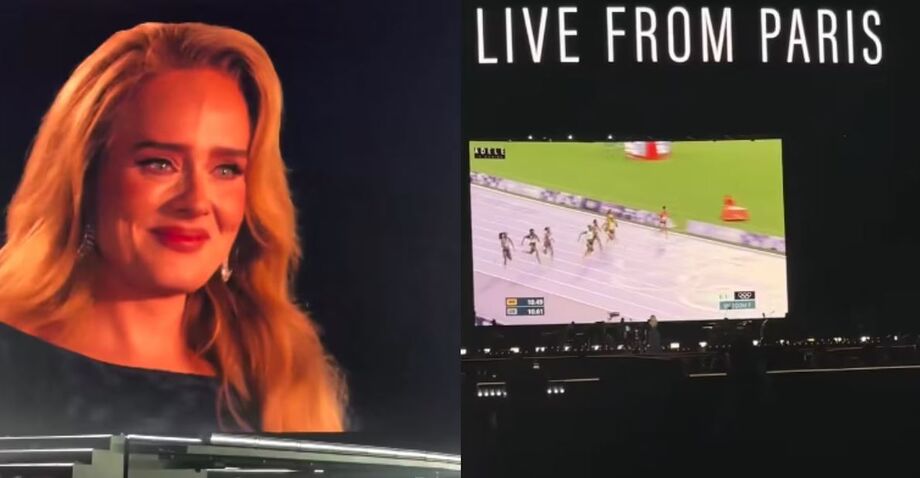 Adele interrompe show na Alemanha para assistir à final dos 100 m rasos na Olímpiada de Paris.
