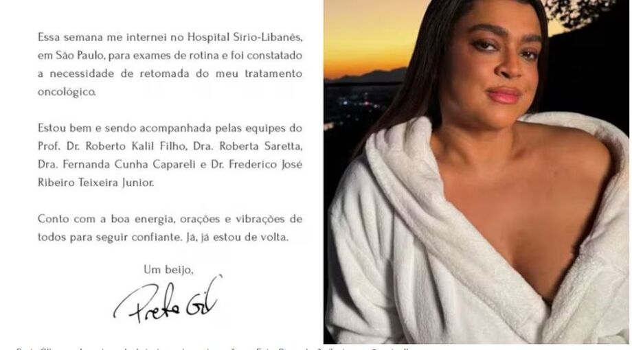 Preta Gil comunica retomada do tratamento contra o câncer