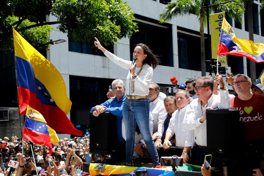 María Corina Machado liderou o protesto convocado para esta quarta-feira, 28, exatamente um mês após as eleições que proclamaram a reeleição de Maduro sob acusações de fraude