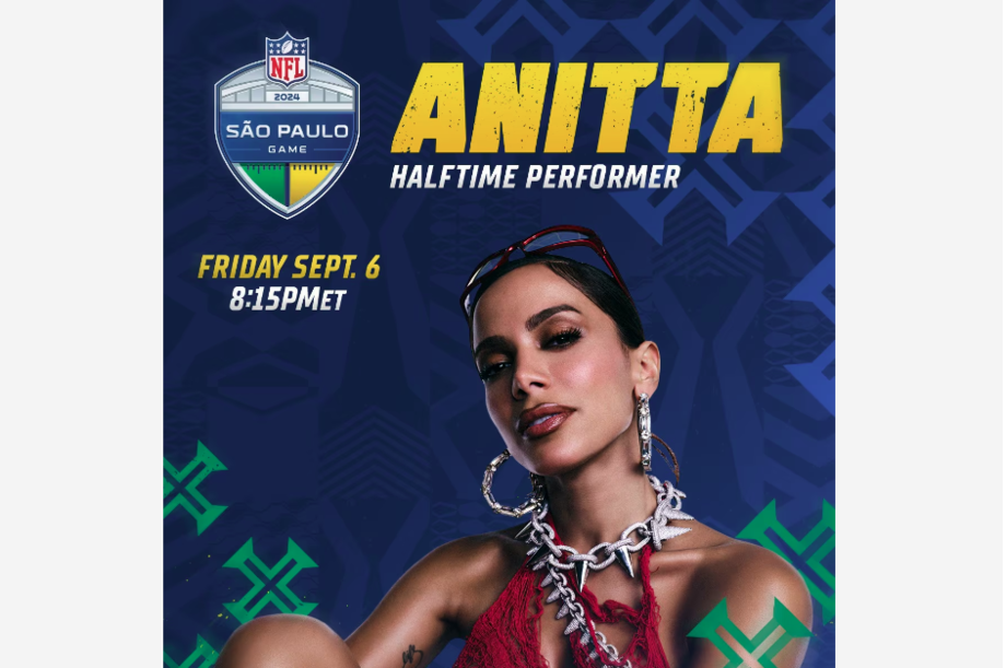 Anitta se apresentará no show de intervalo da partida entre Philadelphia Eagles e Green Bay Packers, na Neo Química Arena.