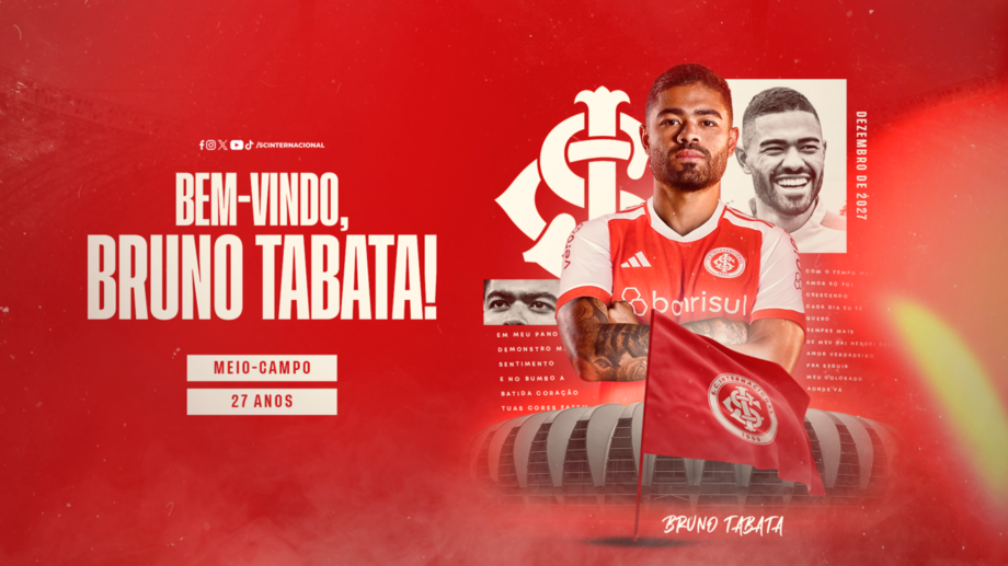 Internacional contrata o meia Bruno Tabata do Palmeiras até dezembro de 2027