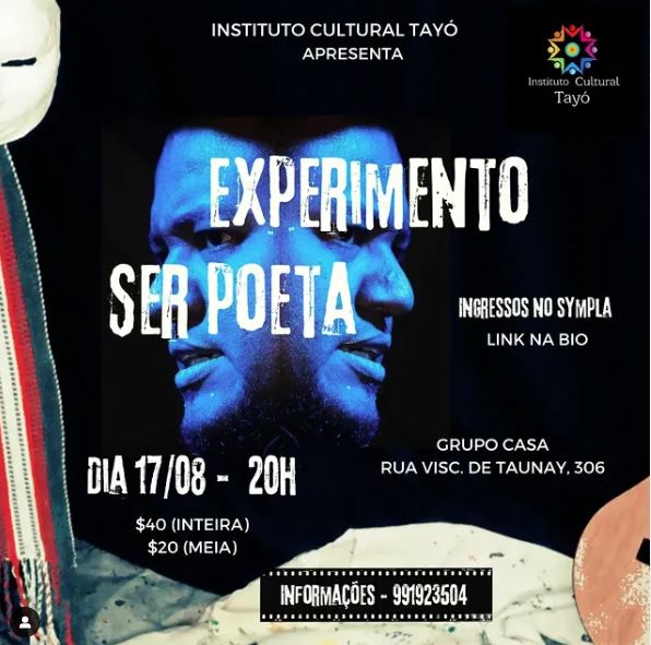 Instituto Cultural Tayó apresenta 'Experimento Ser Poeta' em agosto