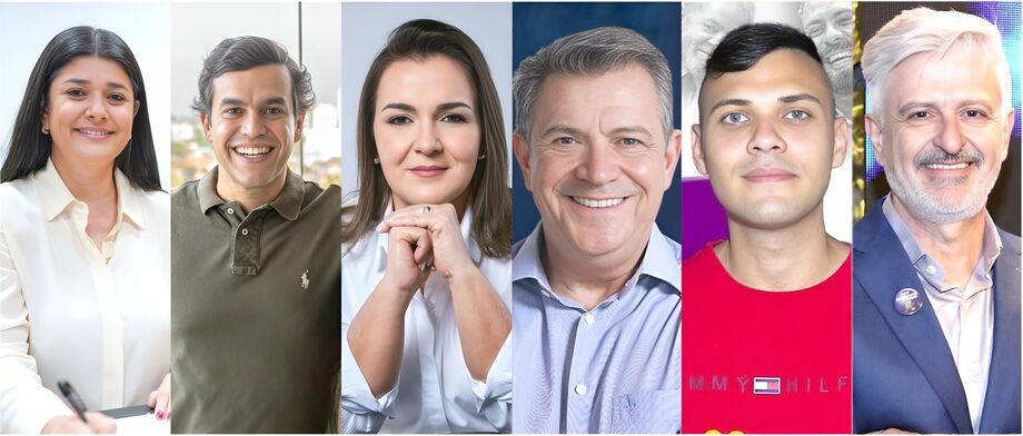 Os candidatos: Rose Modesto, Beto Pereira, Adriane Lopes, Beto Figueiró, Luso de Queiroz e Ubirajara Martins