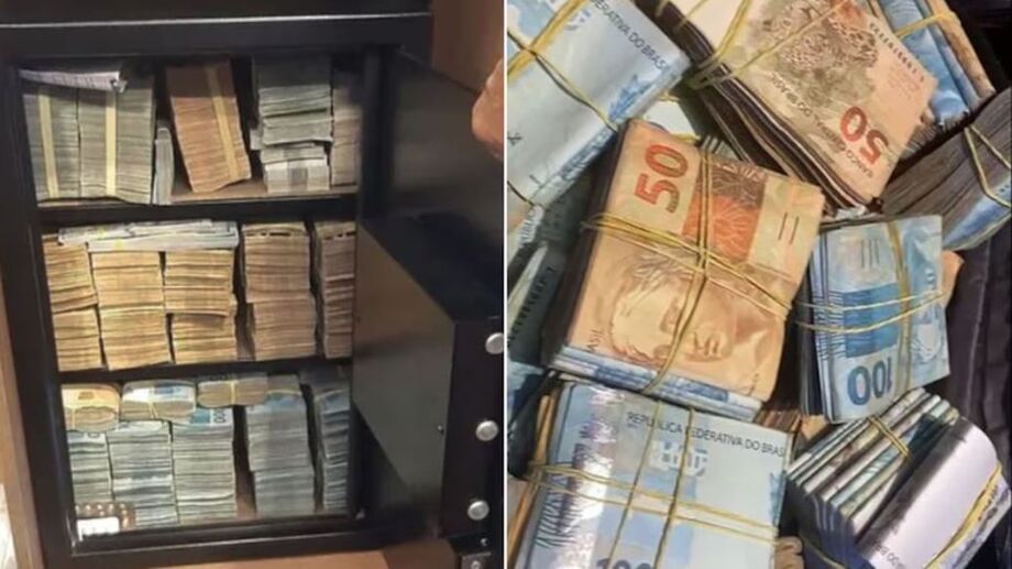 Dinheiro apreendido pela PF na Operação Hefesto; quantia estava em cofre e mala