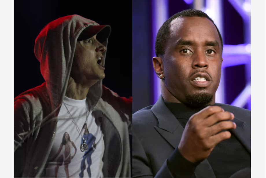 Eminem (dir.) fala sobre Sean 'Diddy' Combs (esq) em faixas de seu último disco, lançado em julho. Diddy foi preso em 16 de setembro nos EUA.