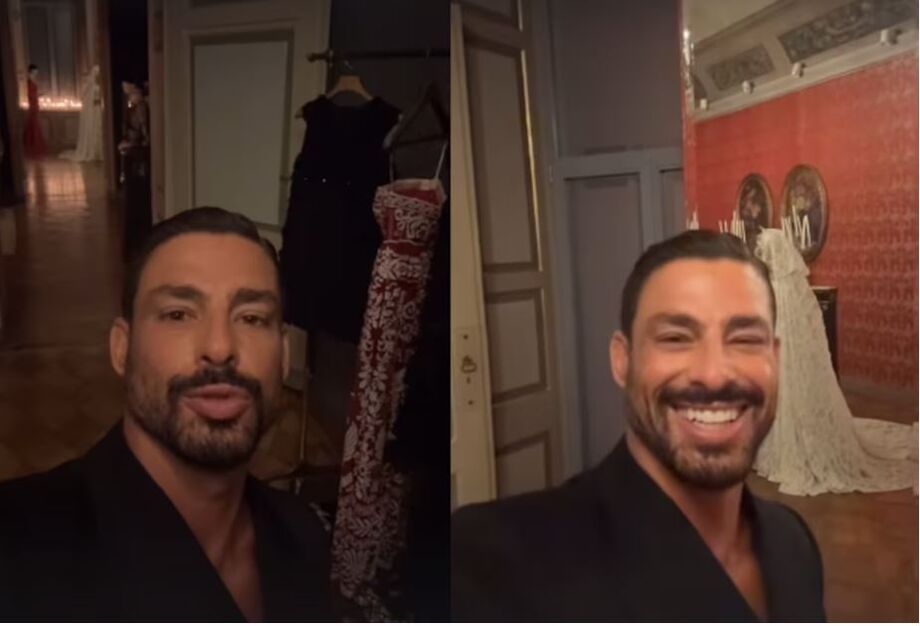 Cauã Reymond, na Itália, participa de jantar realizado após o desfile da Dolce & Gabbana.