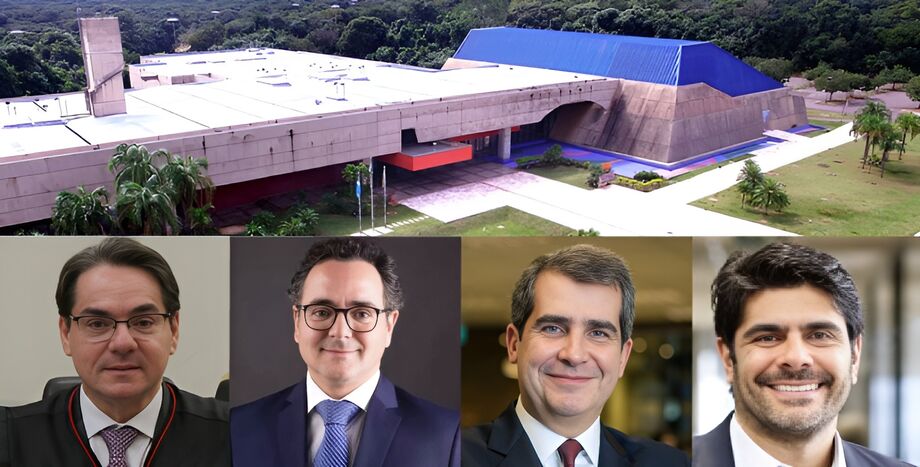 Da esquerda para a direita, os palestrantes do evento: desembargador Ary Raghiant Neto, advogado Eduardo Salusse, presidente da OAB/MS Bitto Pereira e advogado tributarista Luiz Roberto Peroba.