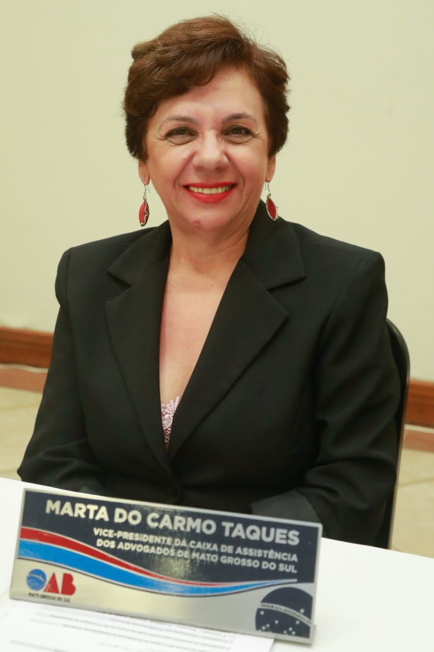 Marta do Carmo Taques, atual vice-presidente da Caixa de Assistência dos Advogados de Mato Grosso do Sul, é anunciada como nova candidata a vice-presidente na chapa de Bitto Pereira para a presidência da OAB/MS.