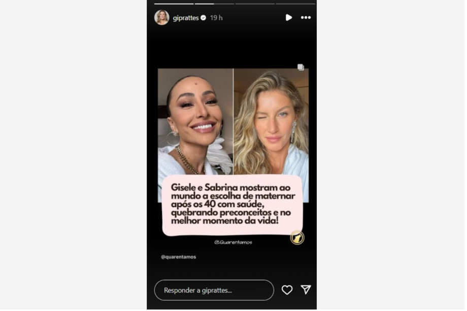 Mãe de Nicolas Prattes comentou a gravidez de Sabrina Sato em postagem no Instagram