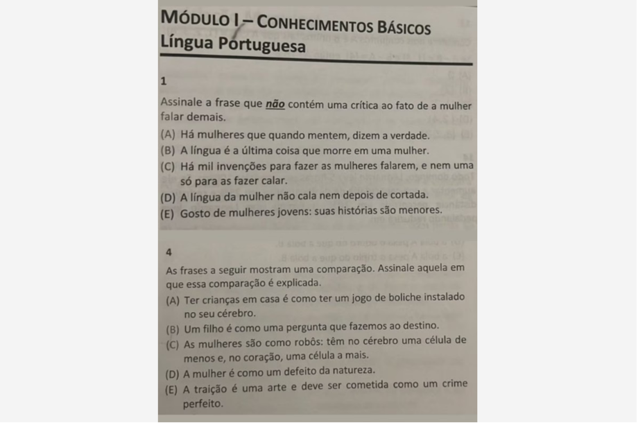 Prova elaborada pela FGV para o concurso público da Prefeitura de Macaé contava com duas questões de cunho machista.