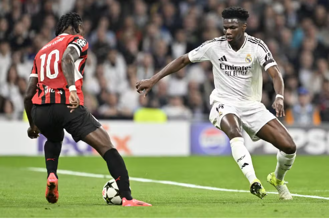 Aurelien Tchouaméni em Real Madrid x Milan, na quarta rodada da Champions League