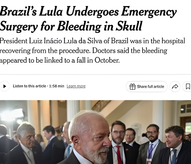 The New York Times repercute procedimento hospitalar do presidente Lula