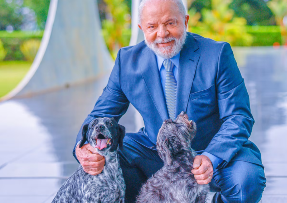 Presidente da República, Luiz Inácio Lula da Silva, com as cadelas Resistência e Paris.
