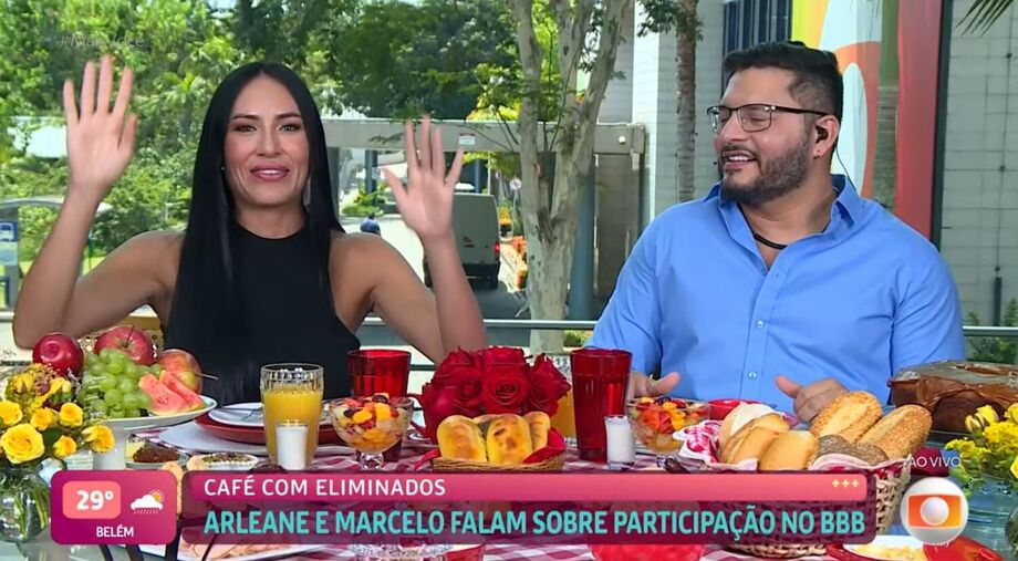 Arleane e Marcelo no 'Café da Manhã com o Eliminado', no 'Mais Você'