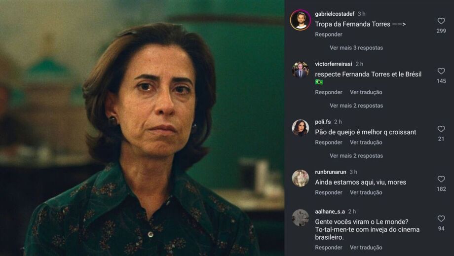 No perfil do Instagram do Le Monde, brasileiro defendem atuação de Fernanda Torres após críticas de crítico francês.