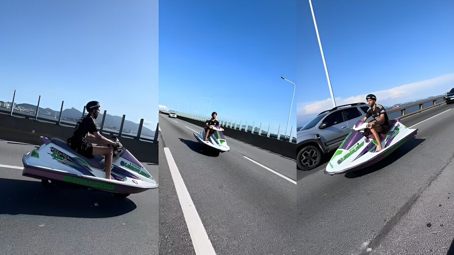 Imagens publicadas no perfil do criador da motojet mostram o veículo sendo conduzido na ponte Rio-Niterói