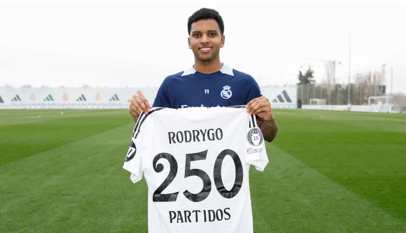 Rodrygo completou 250 jogos pelo Real Madrid neste sábado
