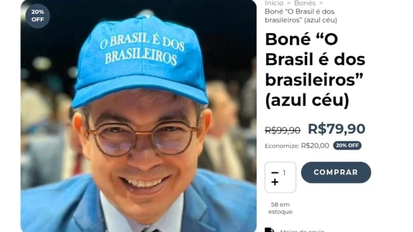 Senador Randolfe Rodrigues (PT-AP) (foto) estampado na loja virtual utilizando o boné