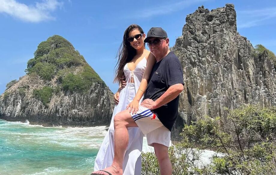 Amado Batista, 73, com a namorada Calita Franciele, 23