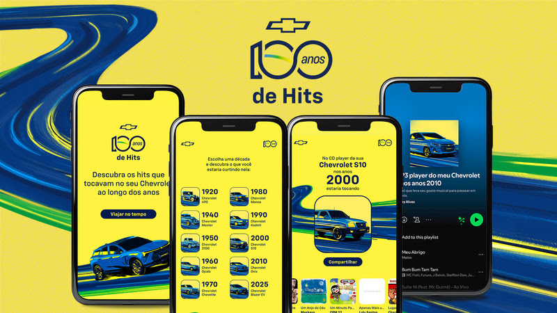 Chevrolet celebra 100 anos no Brasil com ação no Spotify que recria trilhas sonoras de cada década para motoristas nostálgicos.