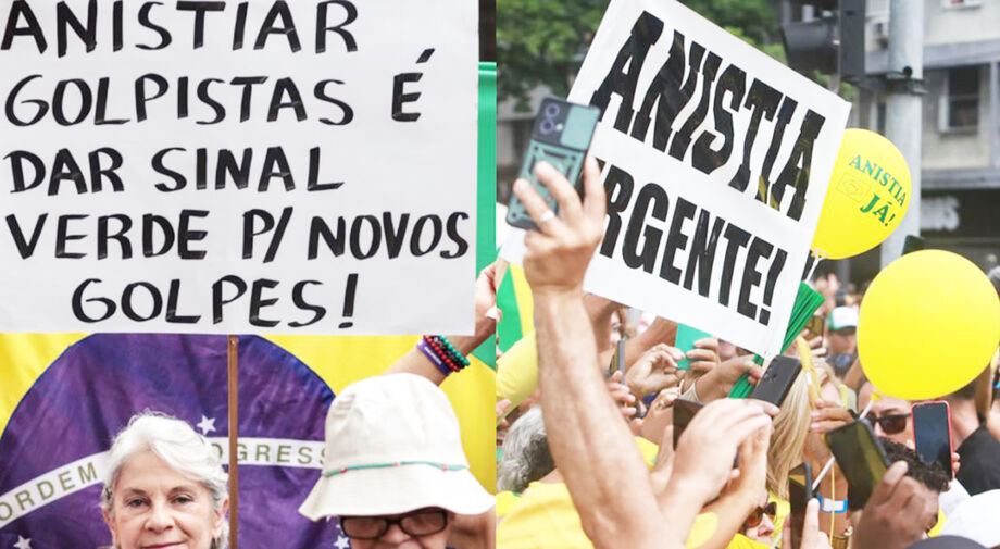 Manifestação organizada pela esquerda em São Paulo, contra o projeto da anistia aos invasores de 8 de Janeiro, e a favor, no Rio, convocada pelo ex-presidente Jair Bolsonaro (PL), agora réu por tentativa de golpe de Estado em 2022