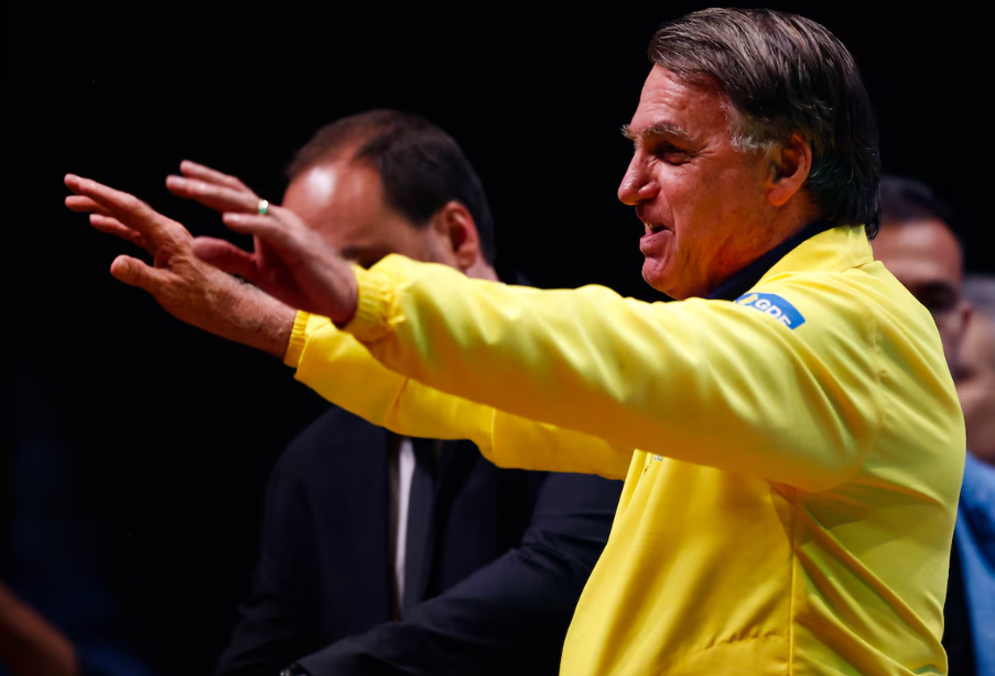 O ex-presidente Jair Bolsonaro (PL) no encerramento do Seminário de Comunicação do Partido Liberal, em fevereiro.