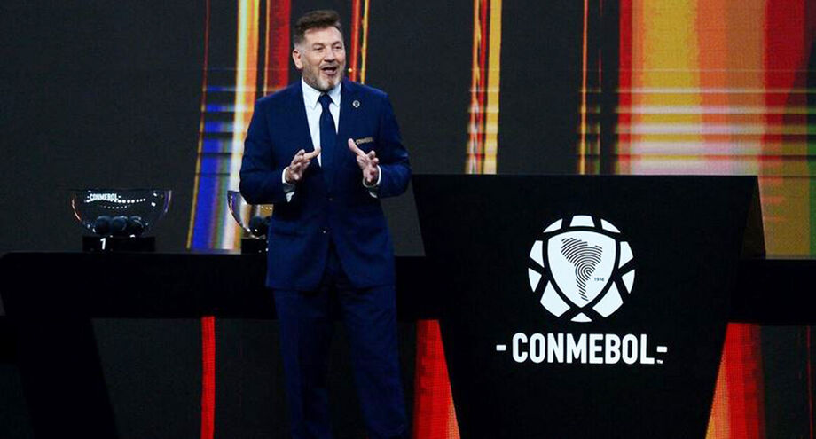 Alejandro Domínguez, presidente da Conmebol, em discurso durante sorteio dos grupos da Libertadores e Sul-Americana.