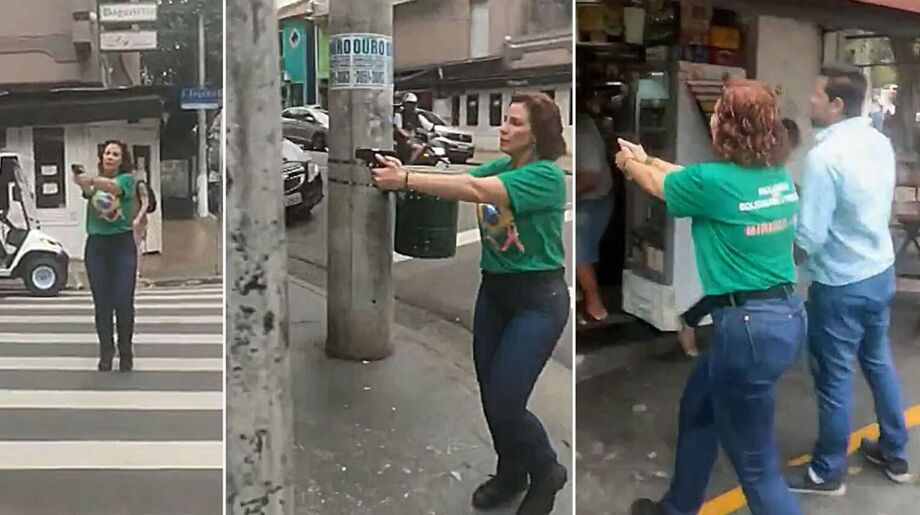 Deputada federal Carla Zambelli (PL-SP) com arma em punho durante confusão em São Paulo