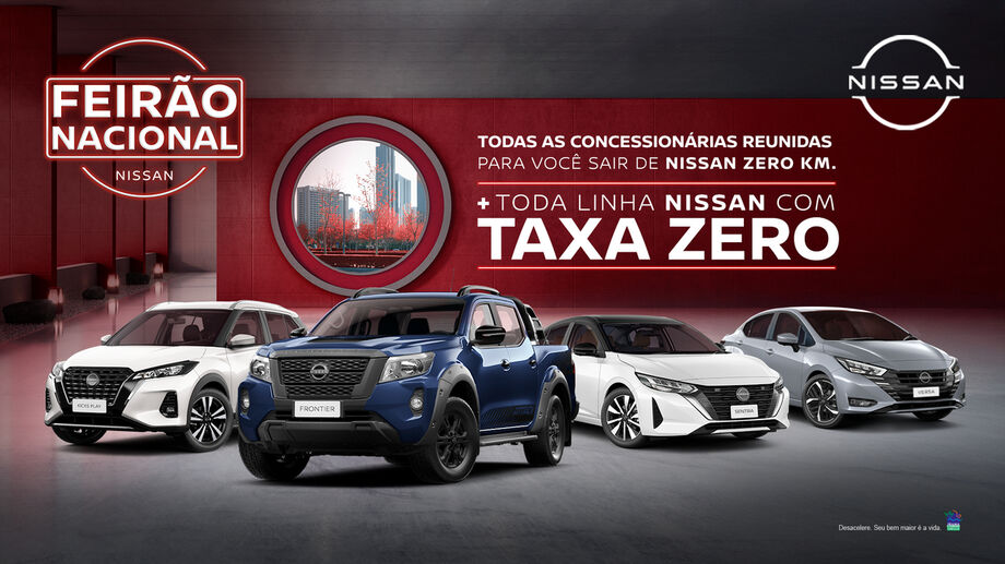 Feirão Nacional Nissan oferece taxa zero, descontos e valorização de até R$ 13 mil para veículos usados. Promoção vai até 3 de abril.