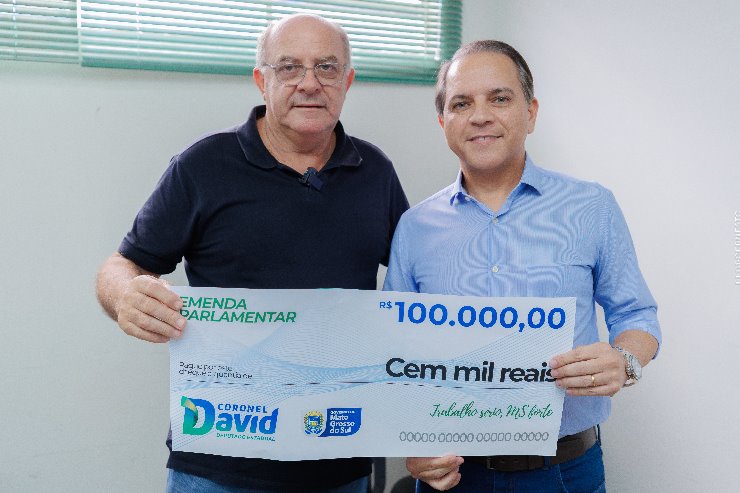 O deputado estadual Coronel David (PL) esteve em Rio Verde de Mato Grosso,onde foi recebido pelo prefeito Réus Fornari (PP) para a entrega simbólica de um cheque no valor de R$ 100 mil
