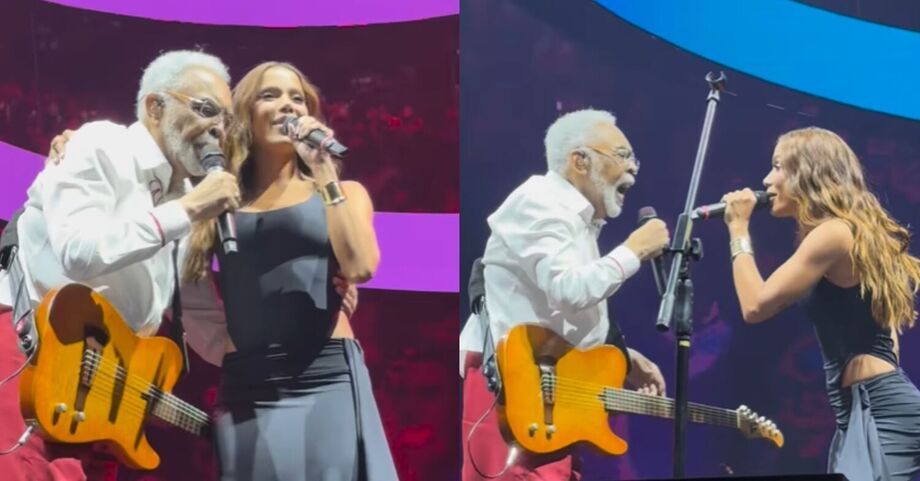 Gilberto Gil convida Anitta para cantar 'Aquele Abraço' em show no Rio de Janeiro.