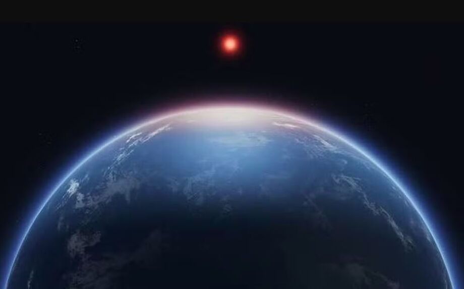Ilustração do planeta K2-18b, um mundo distante que pode abrigar vida